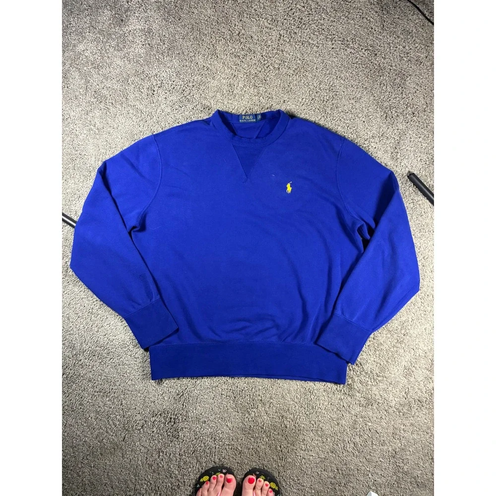 Polo Ralph Lauren Mens Royal Blue Crewneck Sweatshirt Yellow Pony Size Large
